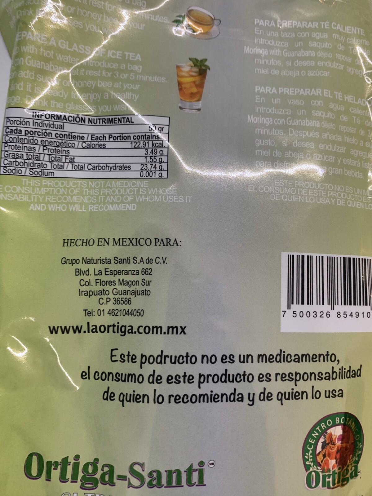 Te De Moringa Con Guanabana Reforzado Con Canela 25 Tea Bags 100% Natural