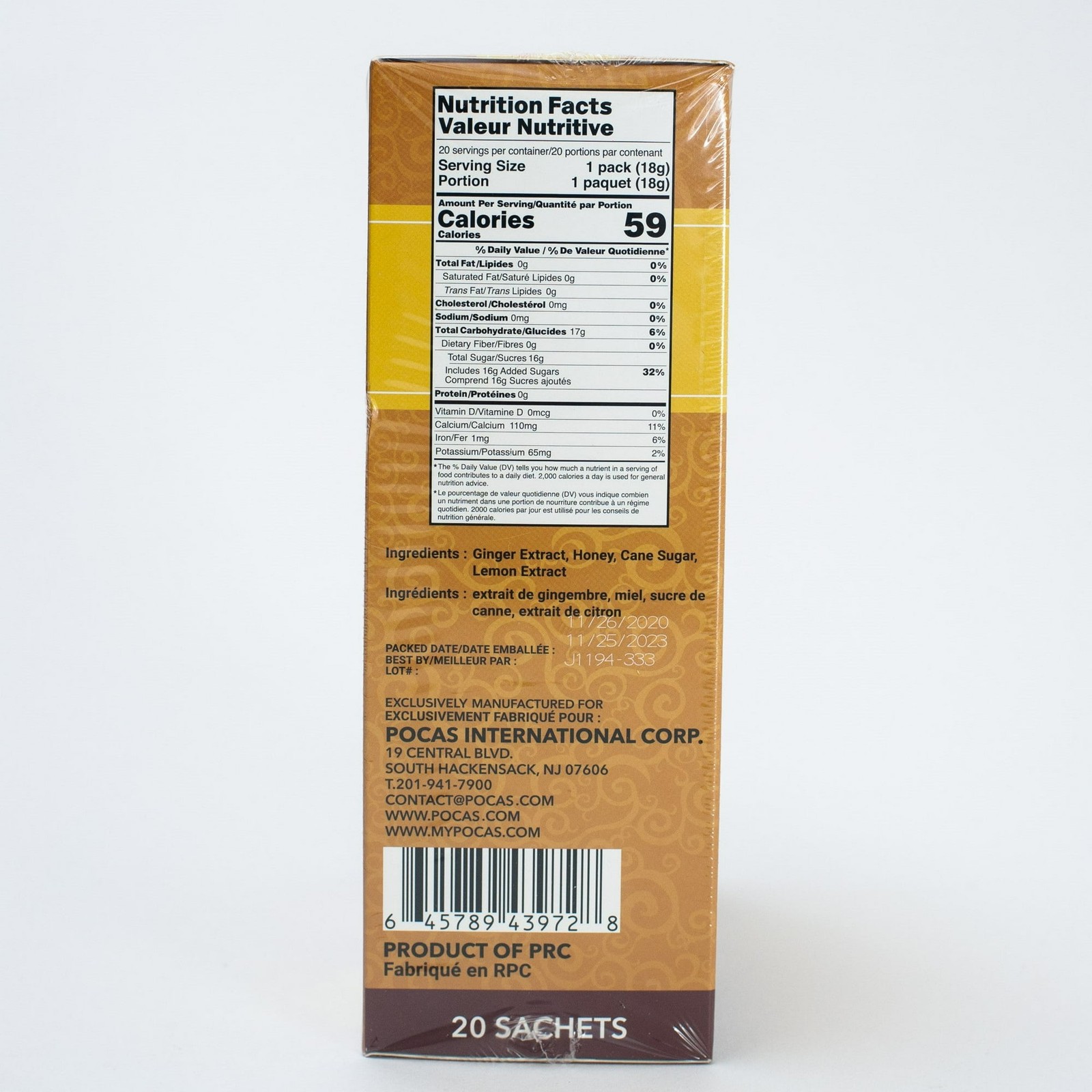 Pocas Honey Ginger Tea with Lemon (20 Bags)