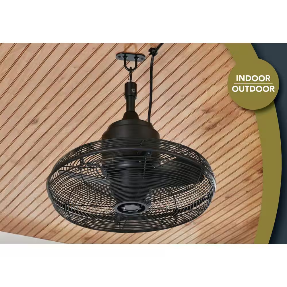 18″ Indoor/Wet Outdoor 3-Speed Portable Fan Matte Black w/ Hanging Hook