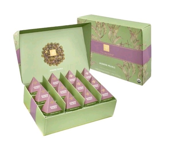 TEABLOOM Organic Jasmine Pearls 12 Premium Green Tea Pyramid Sachets