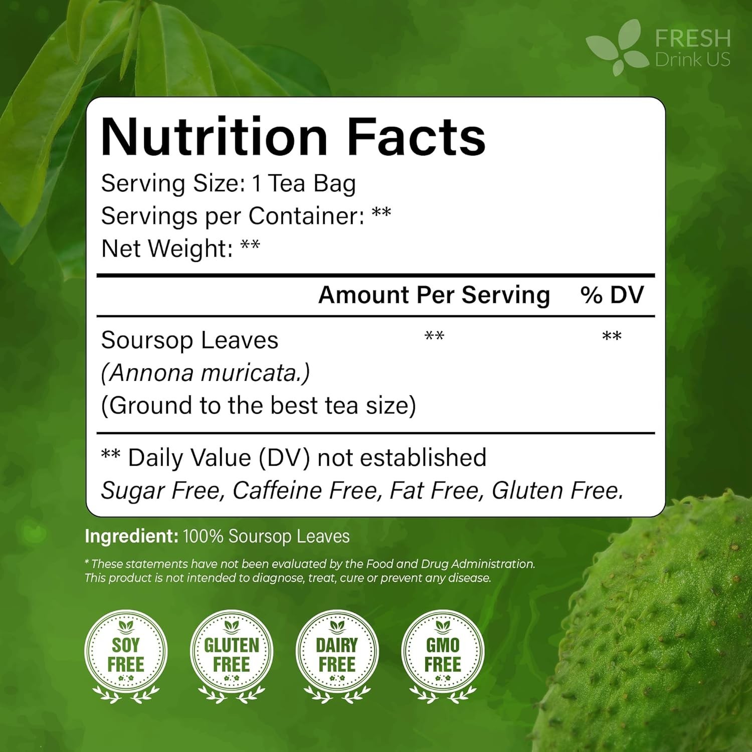 40 Soursop Graviola Leaf Tea Bags, 100% Natural and Pure from Soursop Leaves…