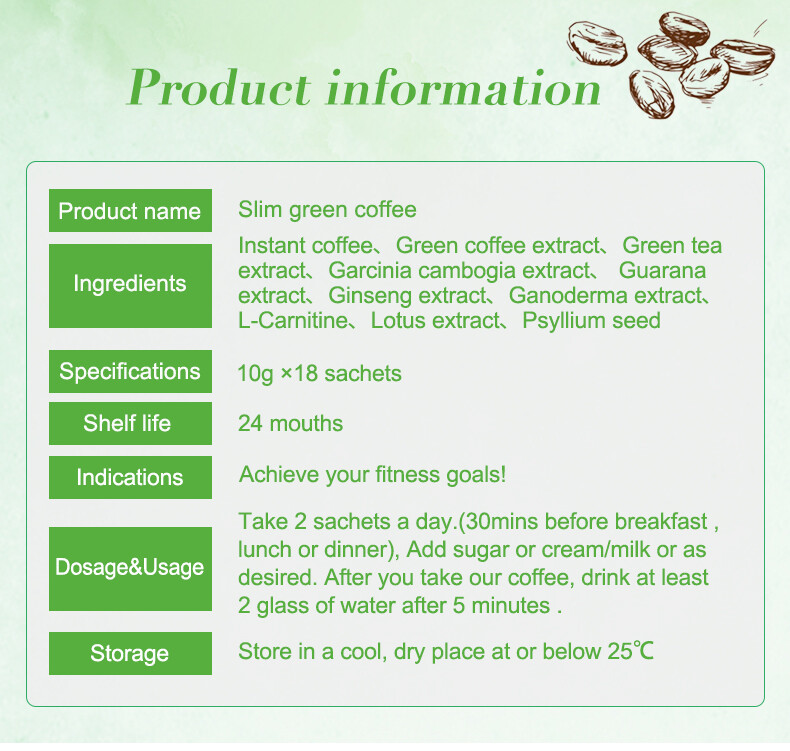Slimming Instant Coffee 10g*18bags Slim Diet Green Weight Loss Coffee