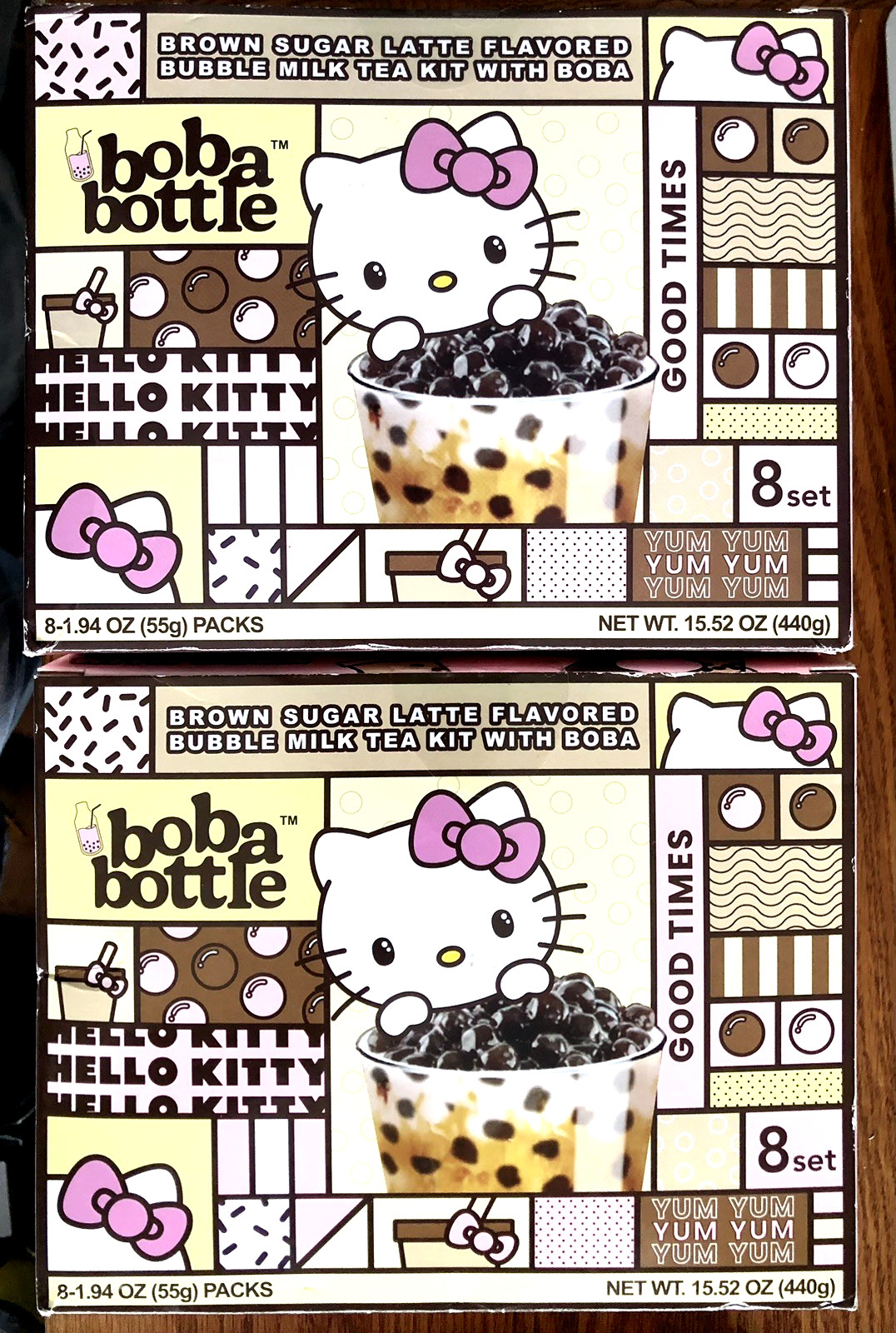 2 HELLO KITTY boba bottle BROWN SUGAR LATTE FLAVOR BUBBLE MILK TEA KIT 10/2025
