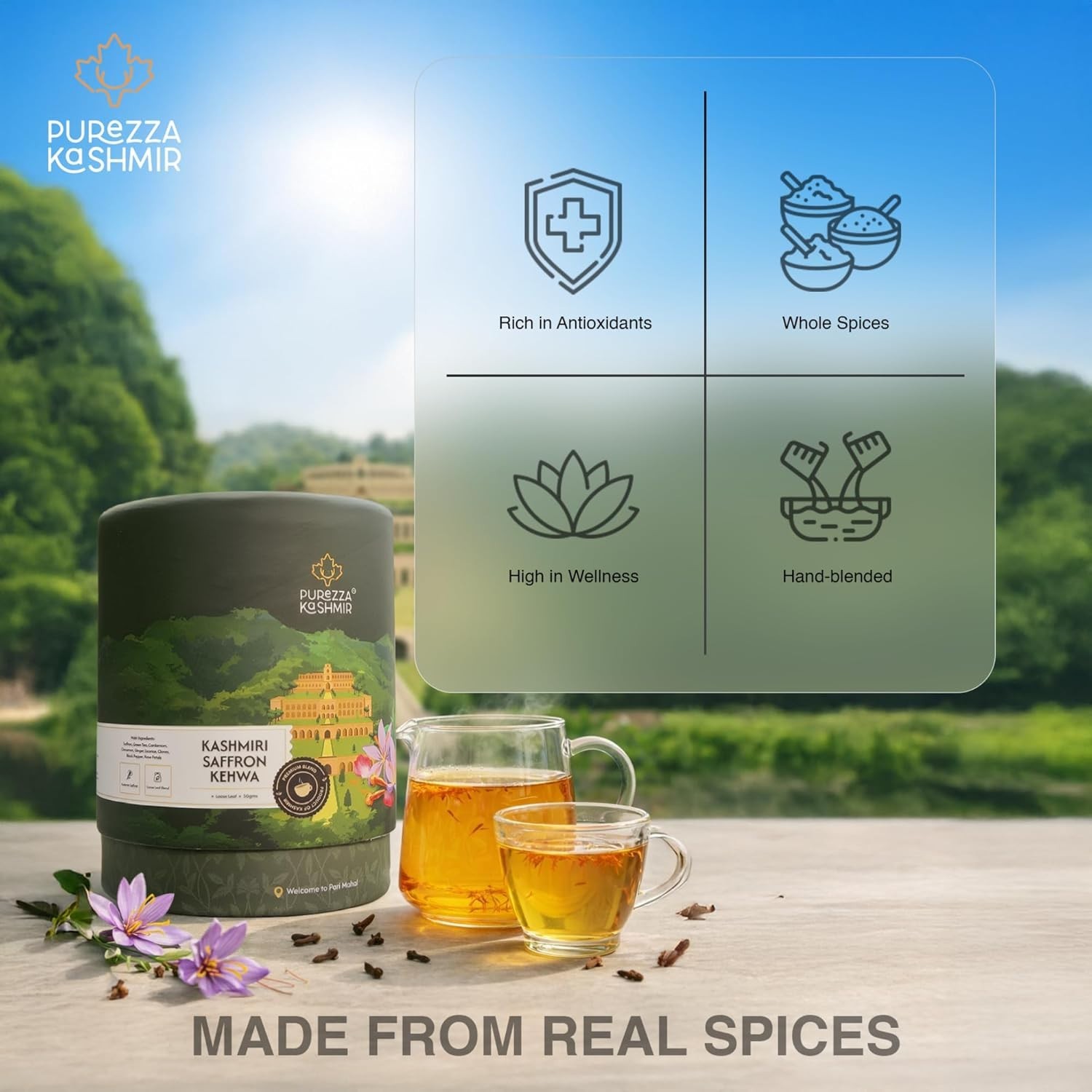 Purezza Kashmiri Saffron Kehwa Loose Leaf Tea 50g | Sugar Free Herbal Green Tea