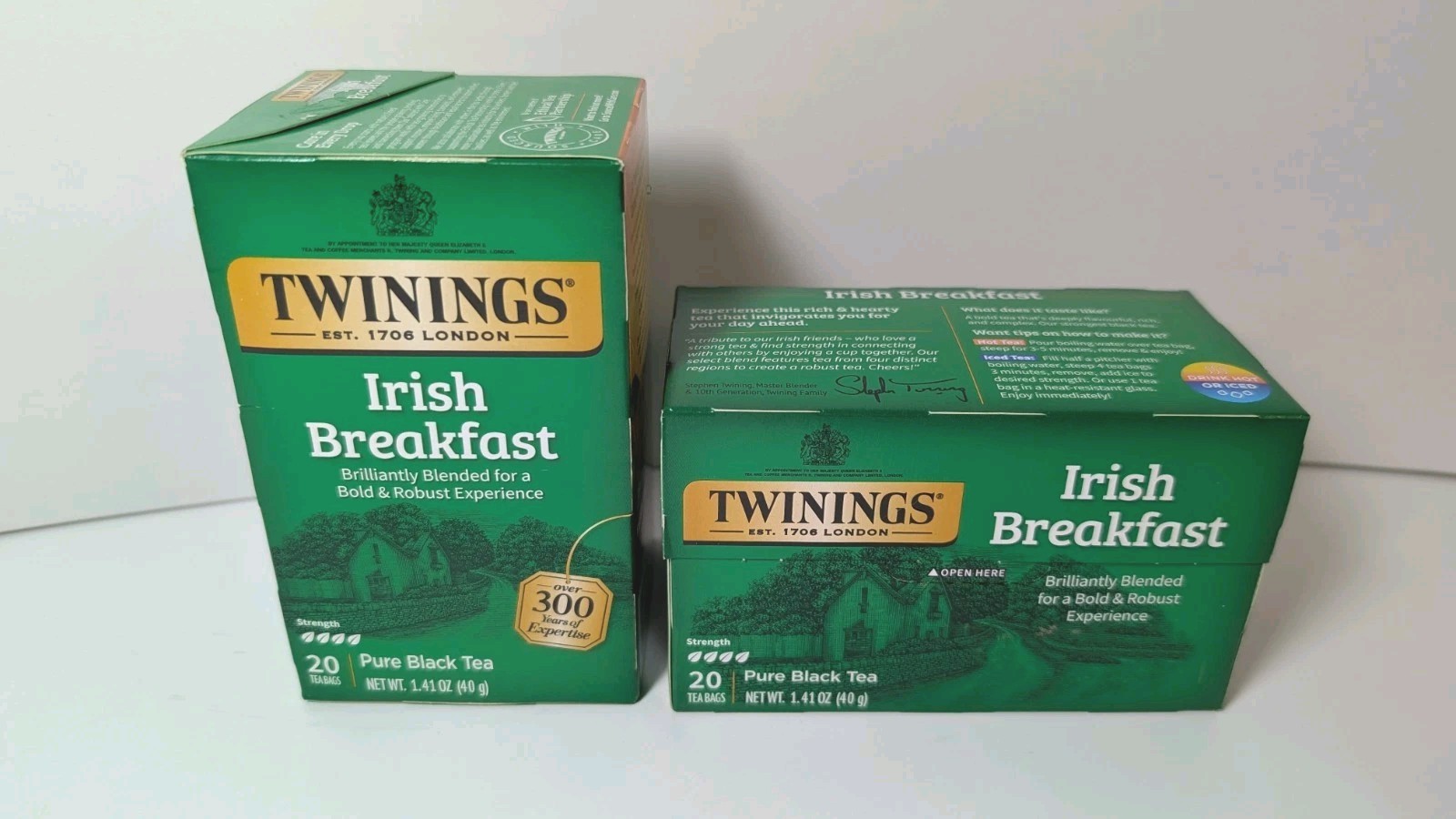 Twinings Of London Irish Breakfast Tea 2 Box Lot 40 bags High Caffeine 02/2027