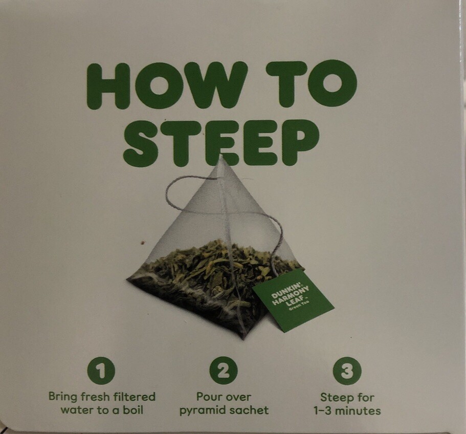 Dunkin Harmony Leaf Green Tea. 15 Tea Bags. NW 1.9 OZ EA.