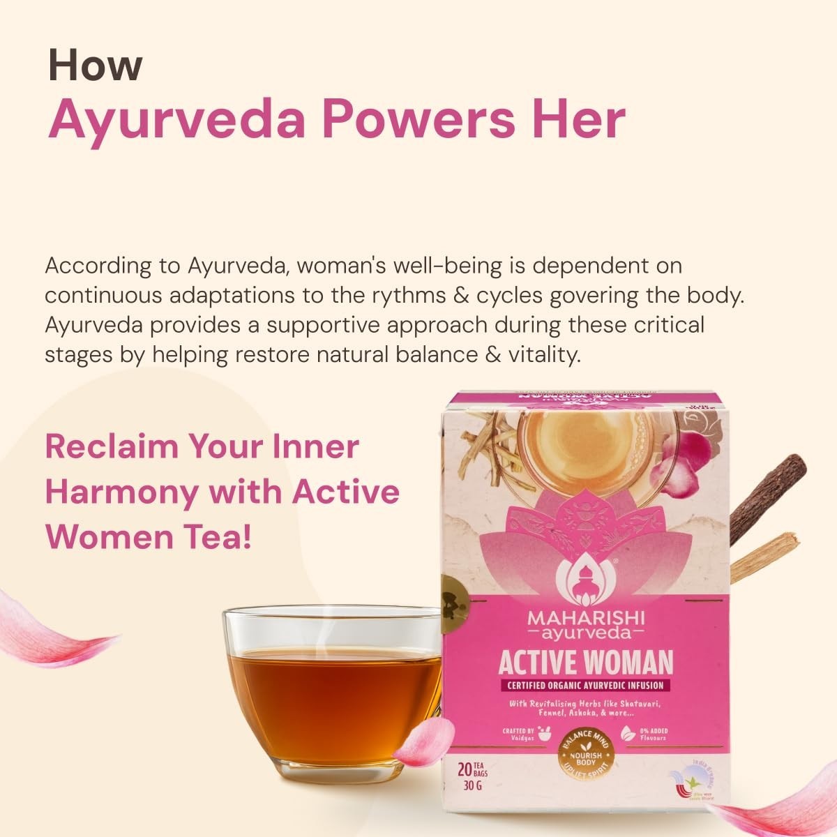 Maharishi Active Woman Herbal Tea Shatavari, Ashoka, Rose Petals 20 Tea Bags 30G