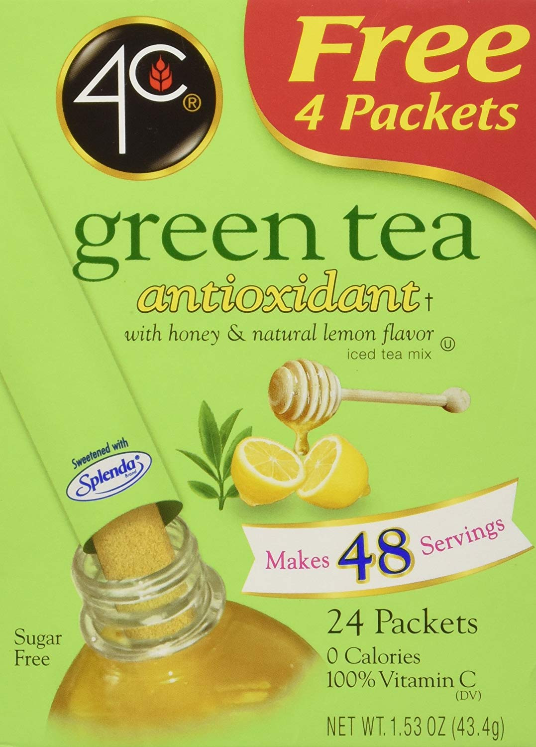 4C Totally Light Tea 2 Go Green Tea, Ice Tea Mix, 20 Count