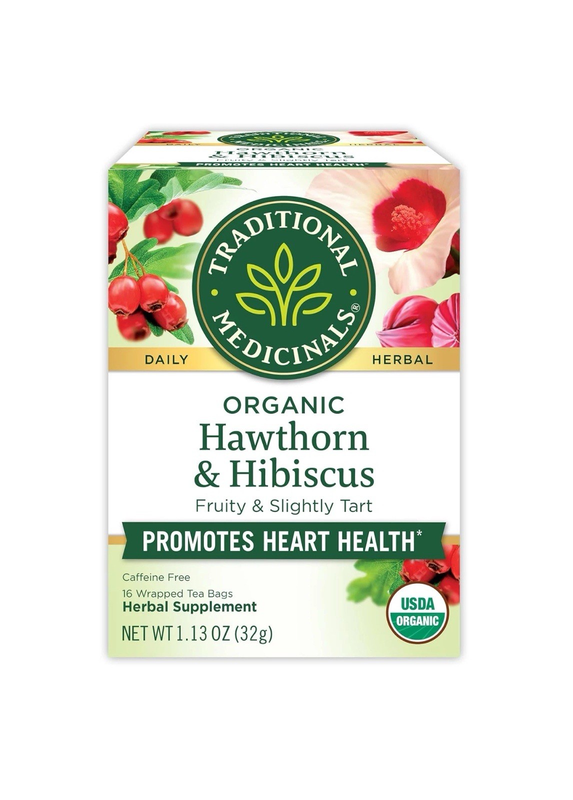 Traditional Medicinals Organic Hawthorn & Hibiscus Tea Pack Of 4 16 T Bags Each