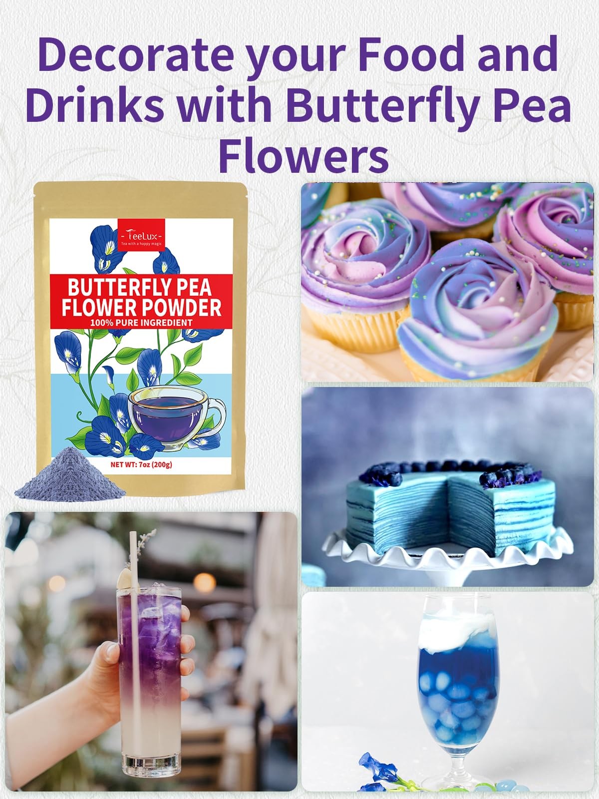 Butterfly Pea Flower Powder, Natural Butterfly Pea Flower Tea for Blue & Purp…