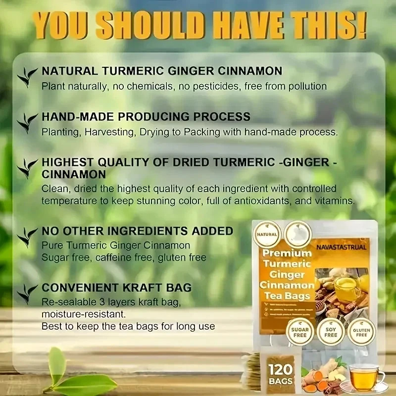 120 bags-Ginger, cinnamon, and turmeric tea bags (free-sugar, caffeine, gluten)