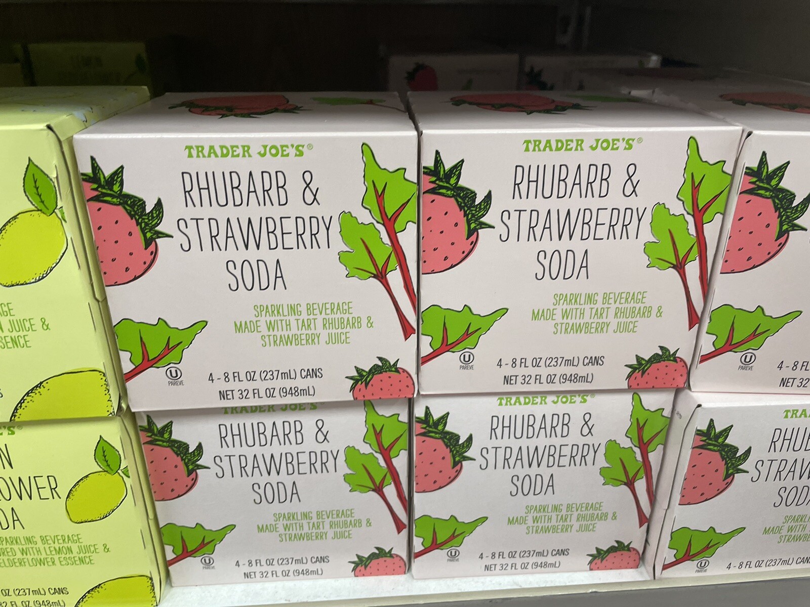 TRADER JOE’S RHUBARB & STRAWBERRY SODA 4 – 8.4 FL OZ CANS KOSHER
