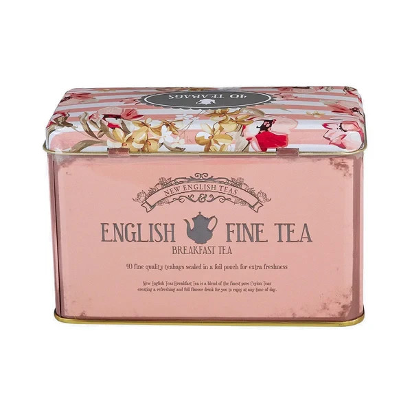 Vintage Floral Tea Tin with 40 English Breakfast Teabags New Sealed