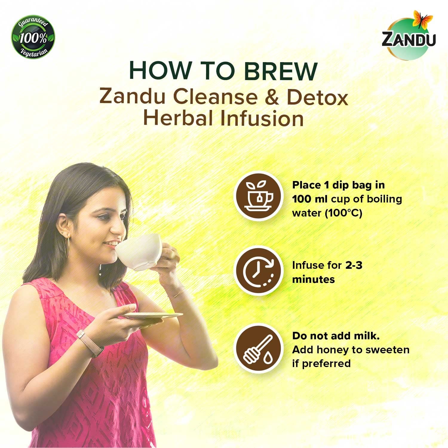 Zandu Cleanse Detox Herbal Green Tea 25 Bags | Skin Glow & Body Detox, 90g