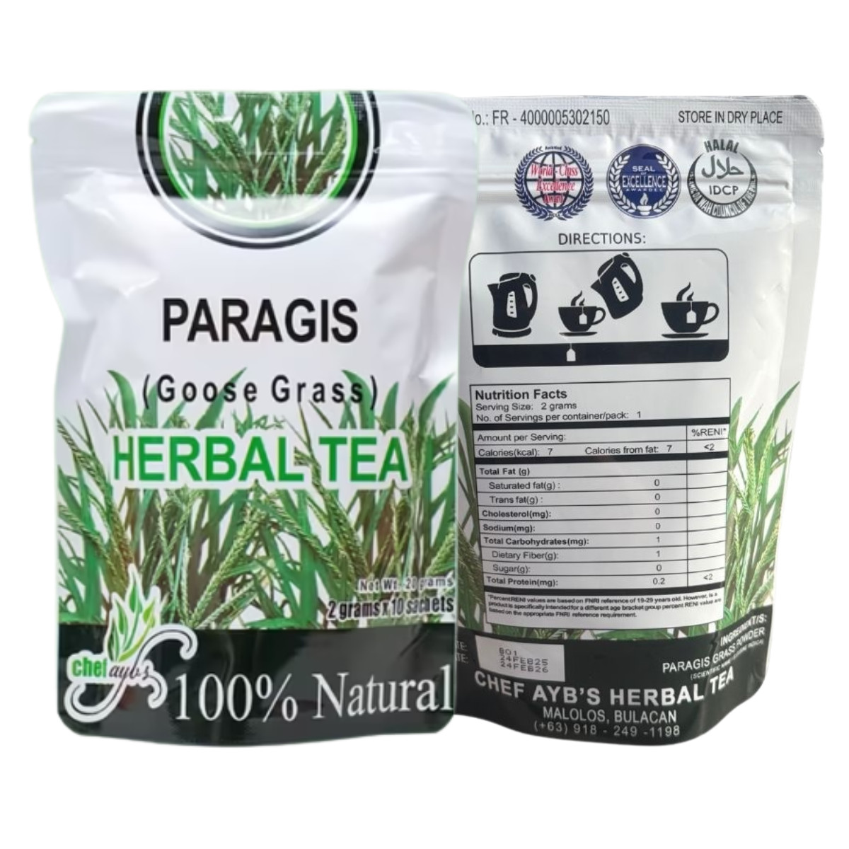 Chef Aybs Paragis Herbal Tea 10 Bags 100% Natural Goose Grass Tea Caffeine-Free