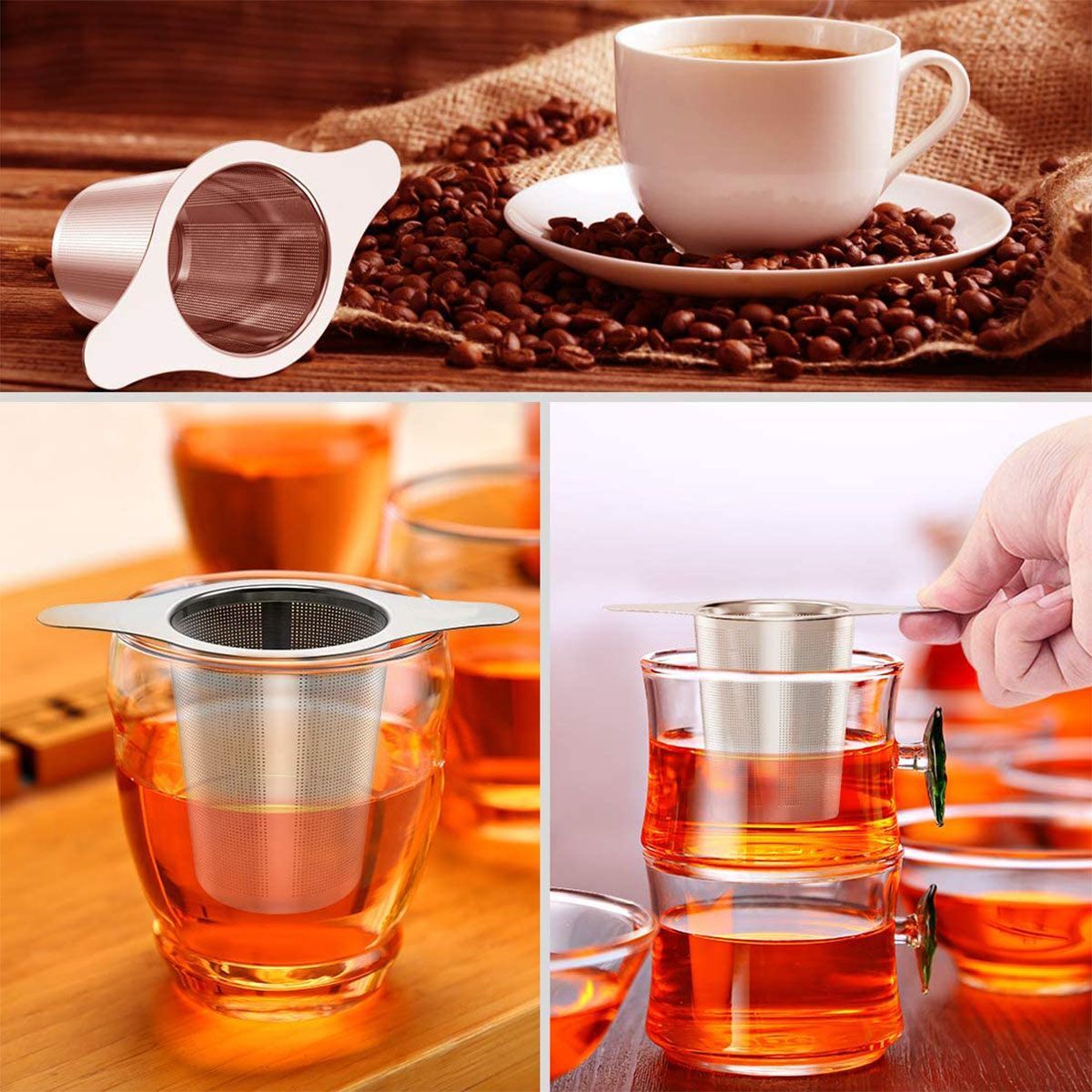 Tea Infuser Mesh Loose Leaf Herb Strainer Handle Stainless Steel Filter W/Lid