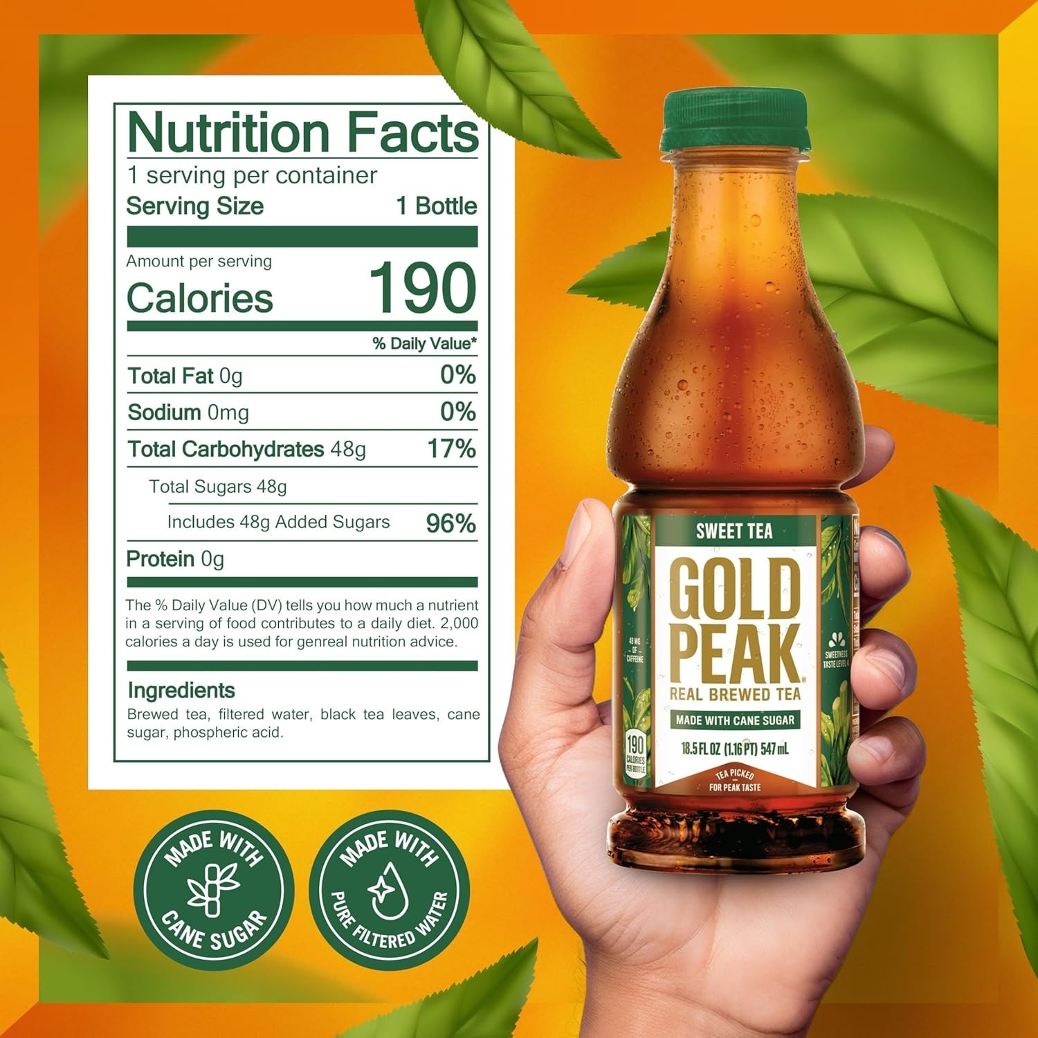 Real-Brewed 18.5 fl oz Sweet Tea – All-Ages Delight with Low Caffeine