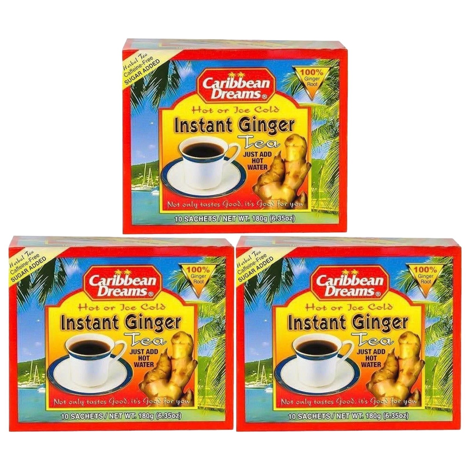 Caribbean Dreams Instant Jamaican Ginger Tea 10 Sachets (3 Pack – Total 30 bags)