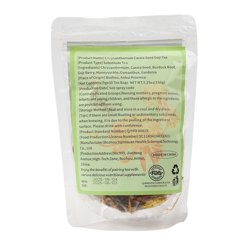 Chrysanthemum Cassia Seeds Tea Honeysuckle Wolf-Berry Burdock Root Herbal Teabag