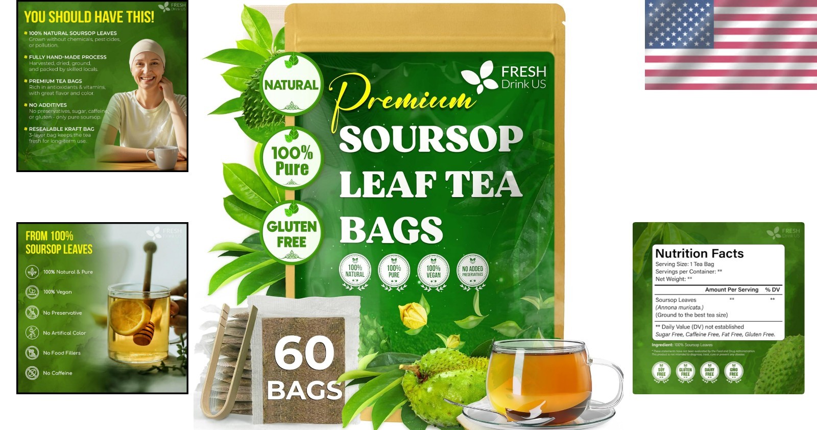 60 Count All-Natural Soursop Leaf Tea Bags – Perfect for Digestive Support