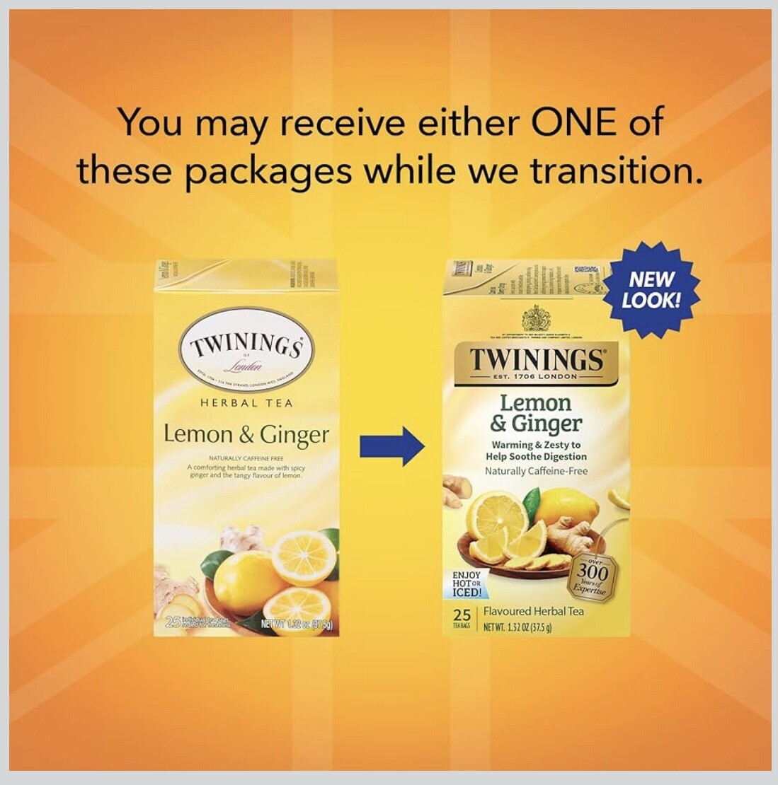 4 Box Twinings Lemon & Ginger Herbal Tea 100 Bags Flavoured Herbal HOT / ICED