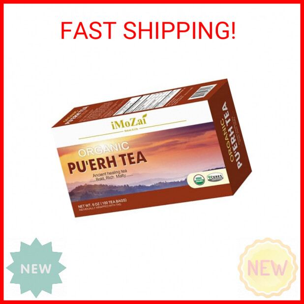 Imozai Organic Puerh Tea Bags 100 Count Individually Wrapped