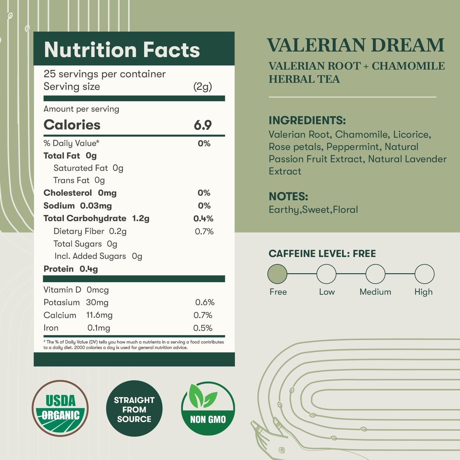 Organic Valerian & Chamomile Tea – 25 Caffeine-Free Pyramid Bags for Relaxation