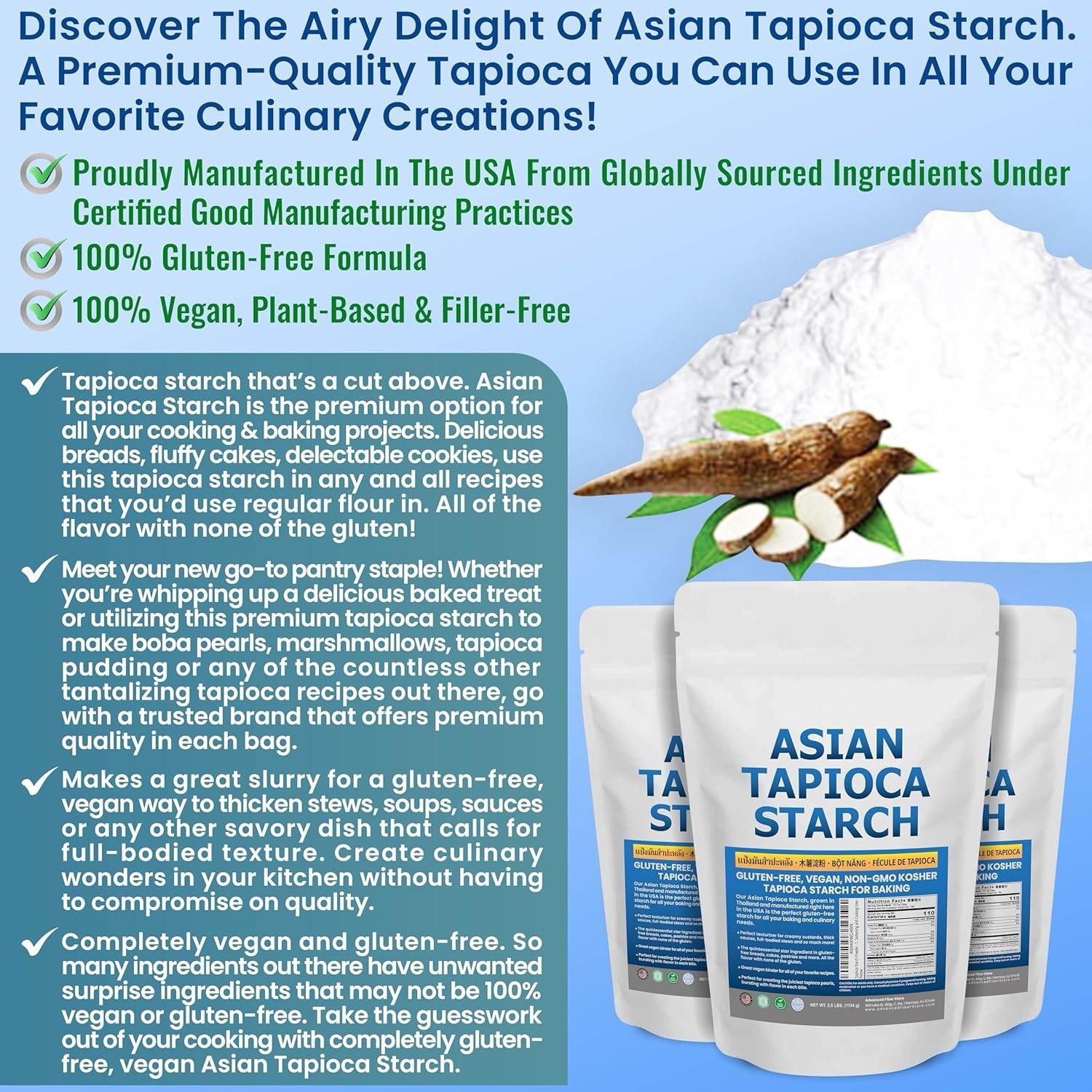 Tapioca Starch (2.5 LB) Gluten-Free GMO-Free for Making Boba Tea Pearls Baking
