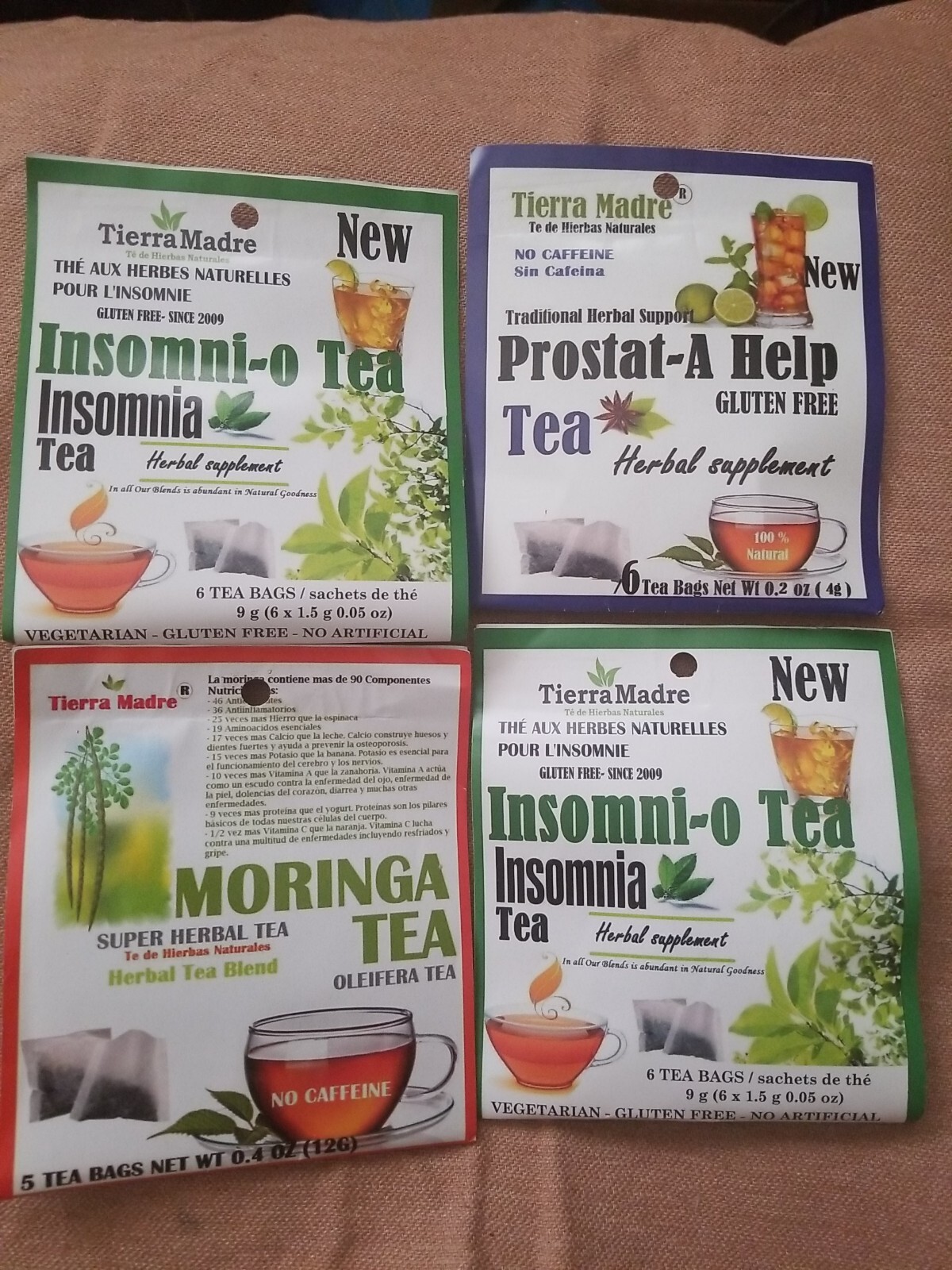 Tierra Madre,Dolor Tea,Insomnio,Prostata, Moringa,Herbal Supplement 24 tea bags