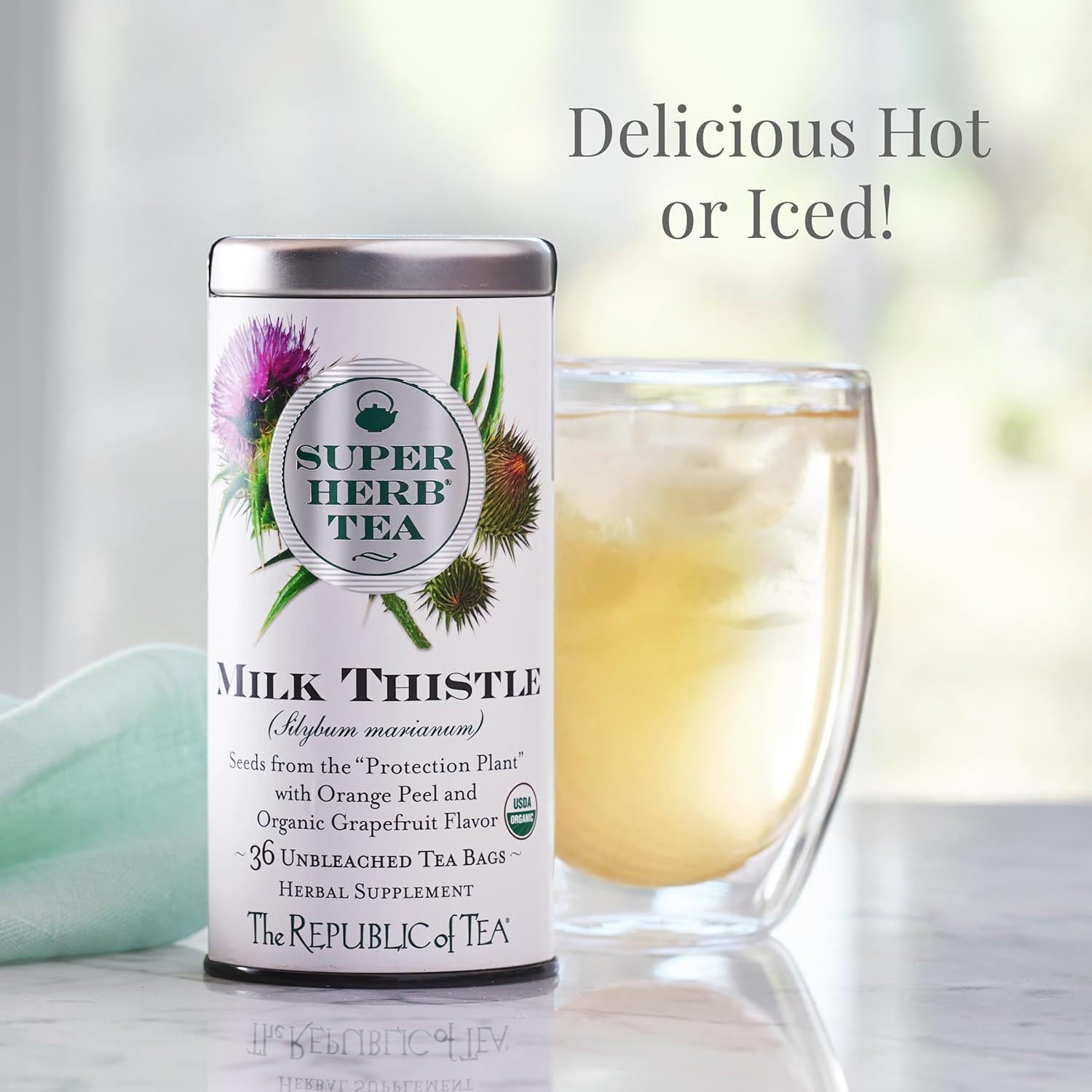 – Organic Milk Thistle Superherb Tea Tin, 36 Herbal Tea Bags, Naturally Caffeine