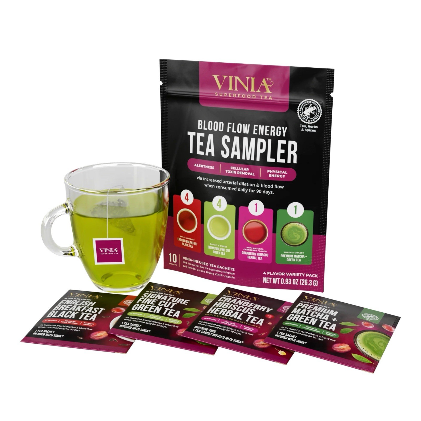 VINIA Tea Sampler, 4 Flavor Variety Pack. Made with organic Teas