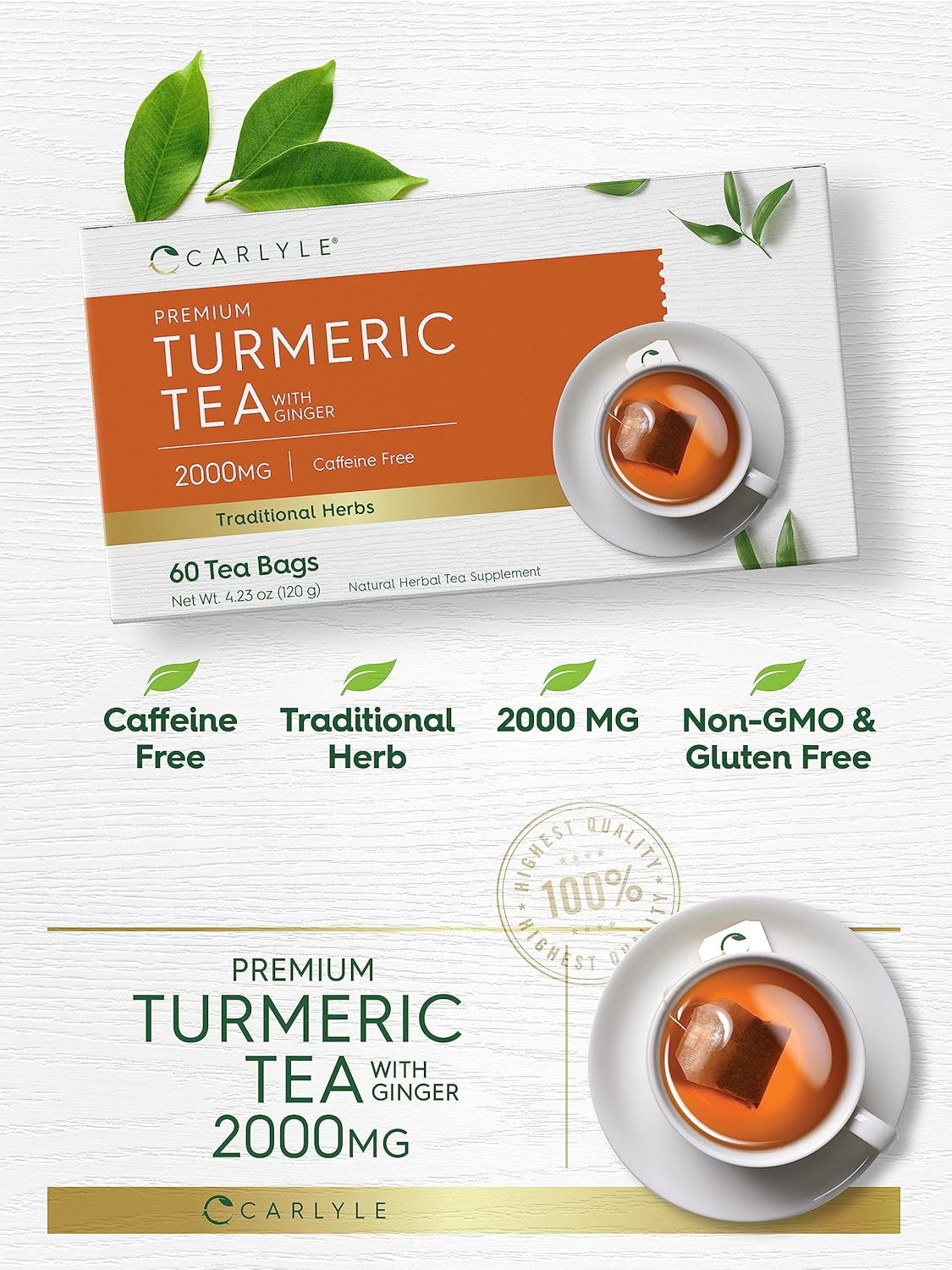 Herbal turmeric ginger tea bags