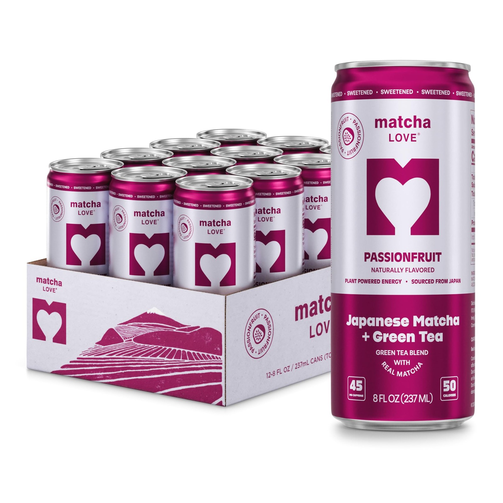 Passion Fruit Matcha + Green Tea, Sweetened, 8 Ounce (Pack of 12)