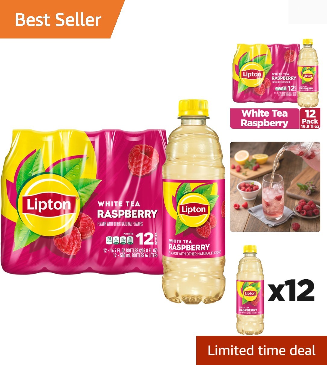 12 Bottles of Raspberry White Iced Tea – Natural, Refreshing, and Allergen-Free