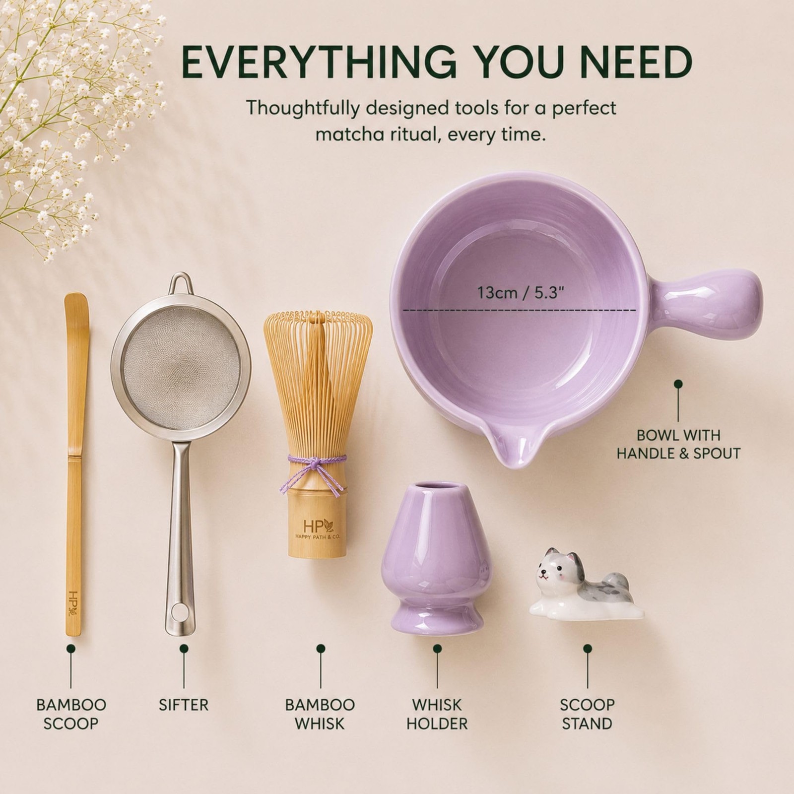 Matcha Bowl Set 12-14 oz with Handle & Spout – Complete Kit for Beginners