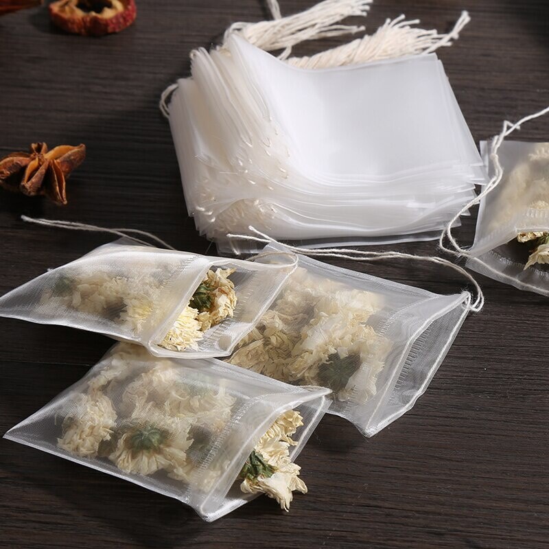 100Pcs Food Grade Tea Bags w/Heat Seal String, Non-Woven Disposable Filters for