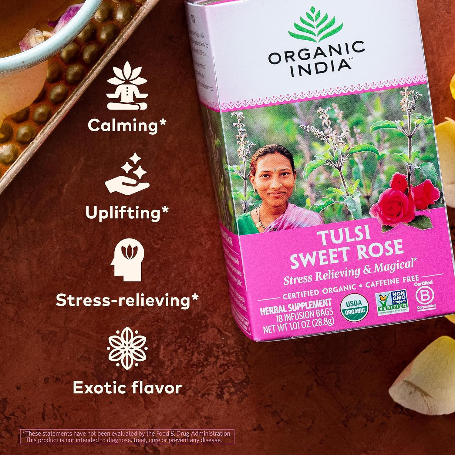 Organic India, Tulsi Sweet Rose Herbal Tea, 18 Infusion Bags