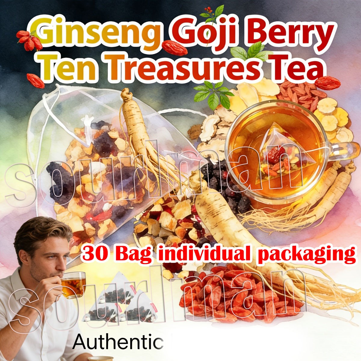 30pcs Ginseng six treasure tea , Kidney tea ,liver tea , red date kidney health