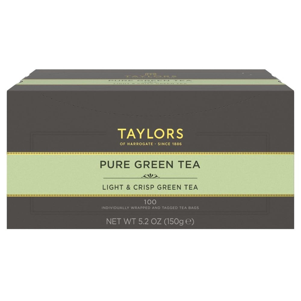 Pure Green Tea Bags – 100 Individually Wrapped, Caffeinated, Hot/Iced, Mellow Fl