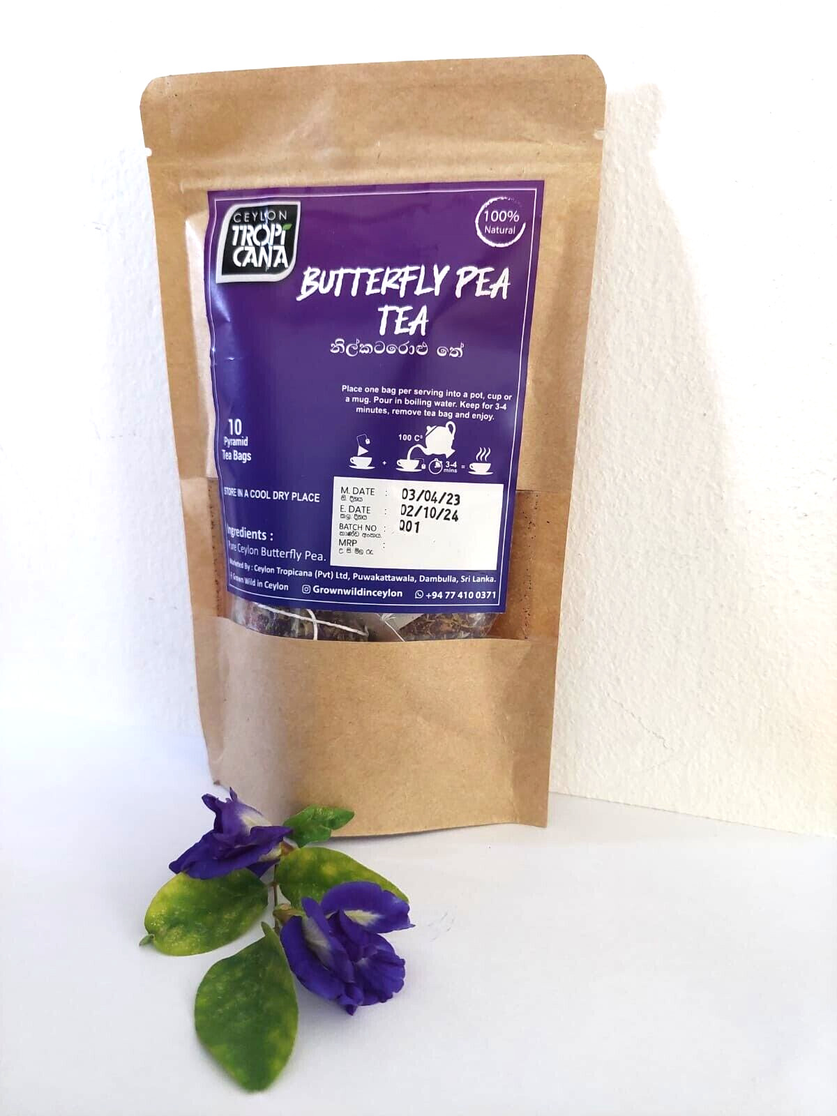 10 Tea Bags Dried Butterfly Blue Pea Flowers Tea-100% Pure Natural Healthy Drin