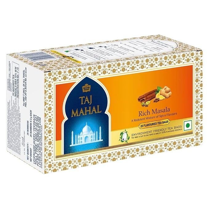 Taj Mahal Rich masala chai Tea Bags, 25 Pieces, Green Tea, 100 Gram