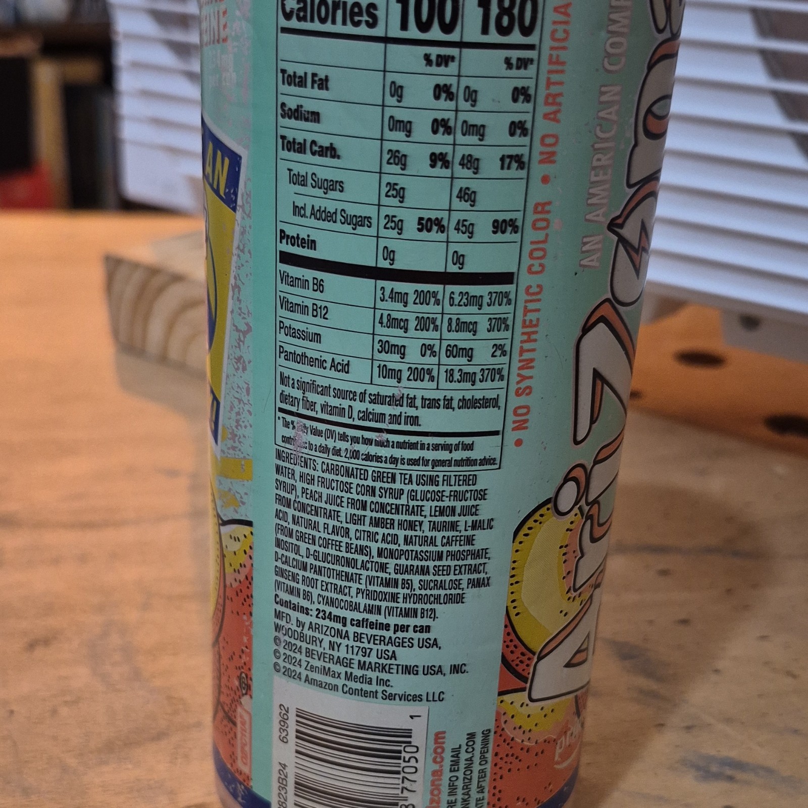 AriZona Georgia Peach Energy Drink Green Tea Peach Flavor 22 fl oz 650 mL