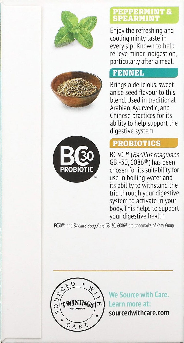 Twinings Probiotics Peppermint & Fennel Herbal Tea – 18 tea bags