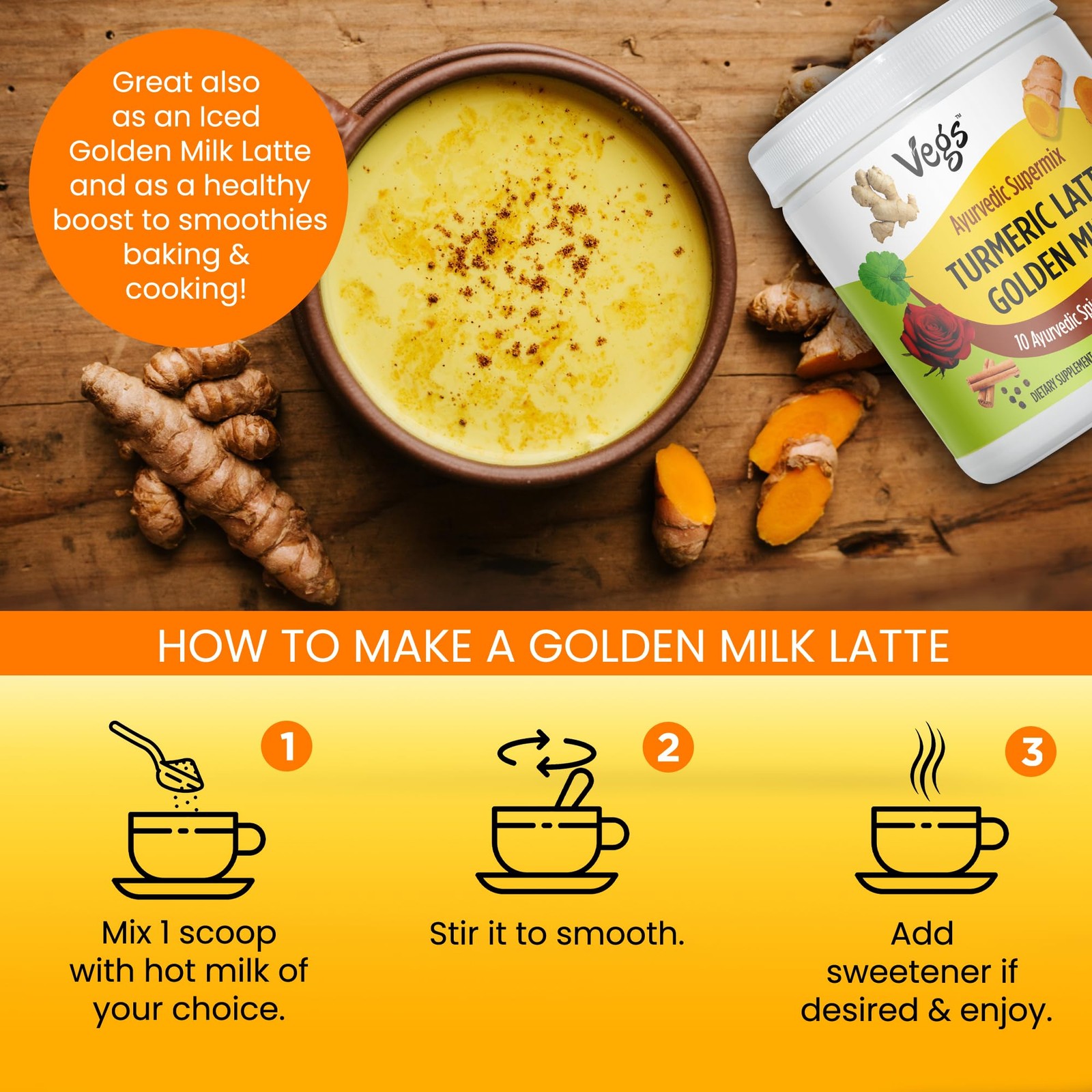 Turmeric Latte Golden Milk – Ayurvedic Super Spice Mix Golden Milk with Turme…