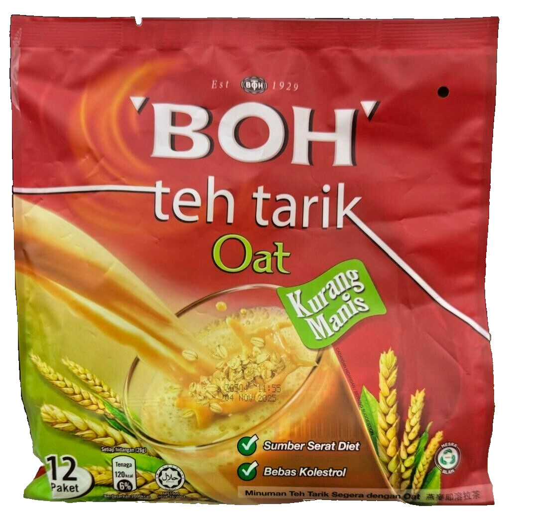 Boh Instant Tea Oats Less Sugar / Teh Tarik Oats 26g x 12s – 1 Pack