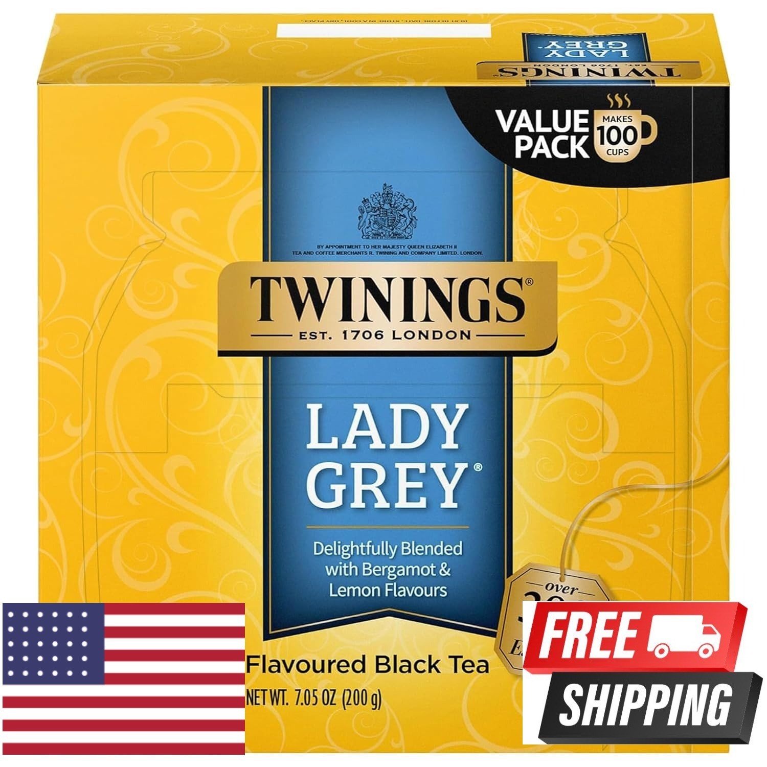 Twinings Lady Grey Black Tea Individually Wrapped Bags, 100 Count (Pack of 1),
