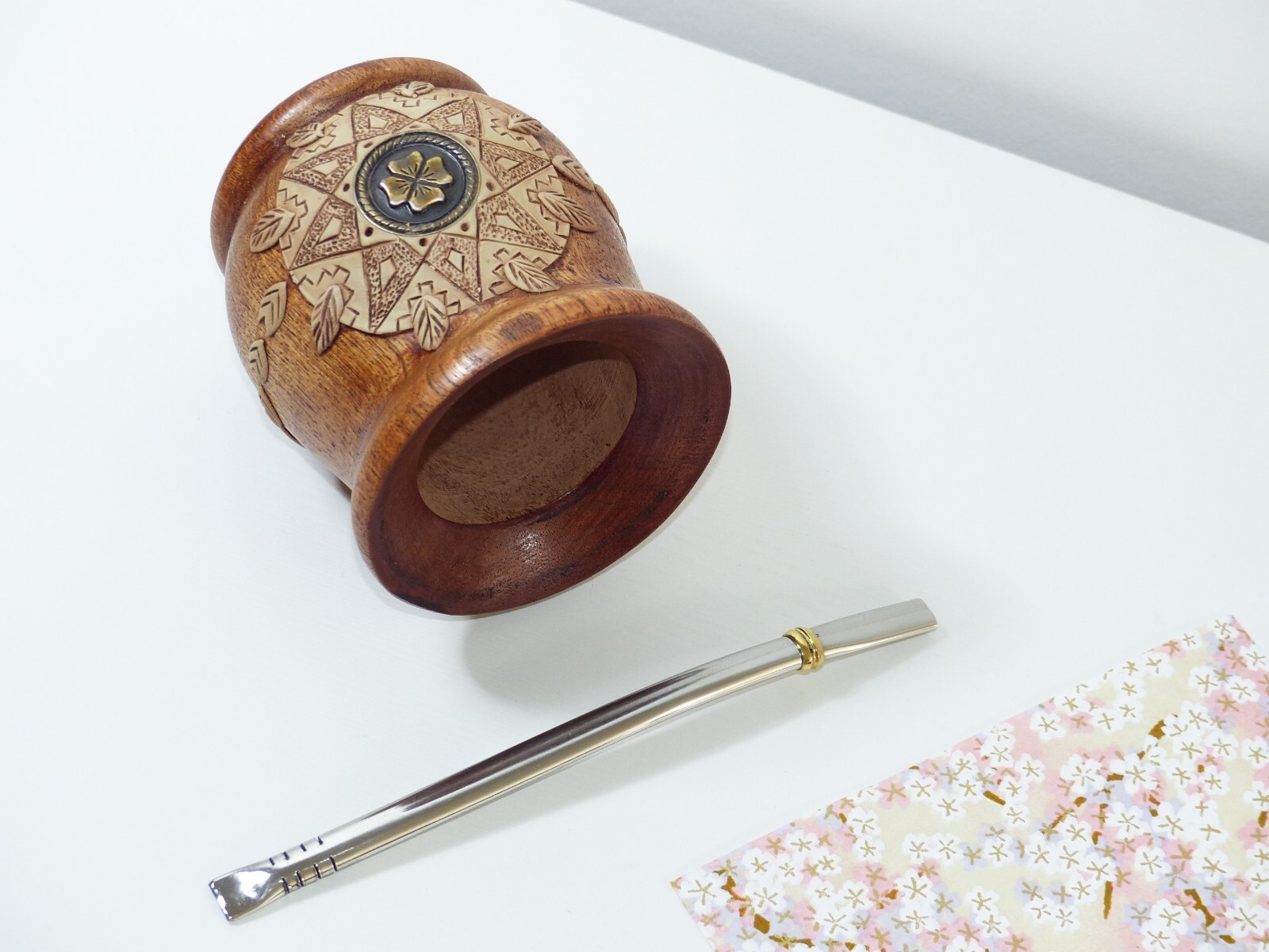 Wooden Algarrobo Mate Cup + Straw + Gift – Yerba Mate Tea – Handmade – Argentina