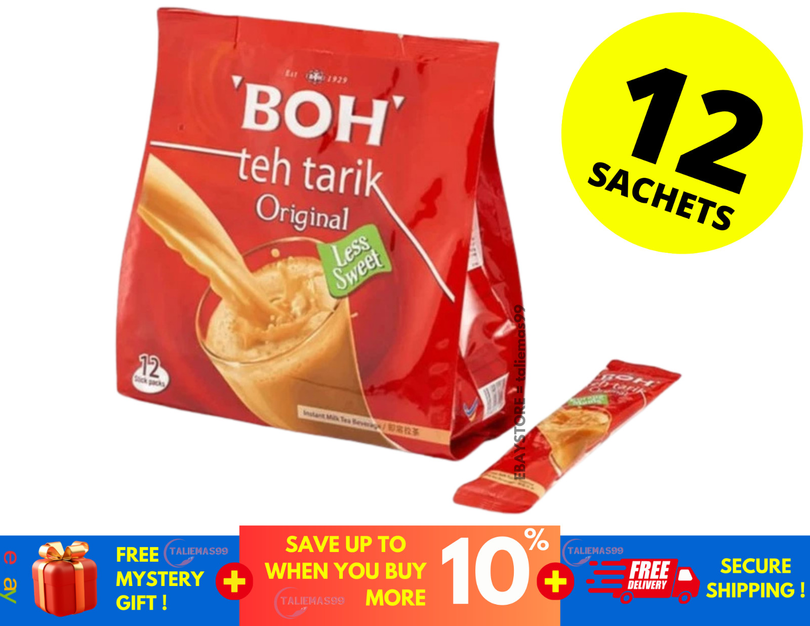 BOH 3in1 Tea TEH TARIK Kurang Manis Less Sweet 12’s (27g each)
