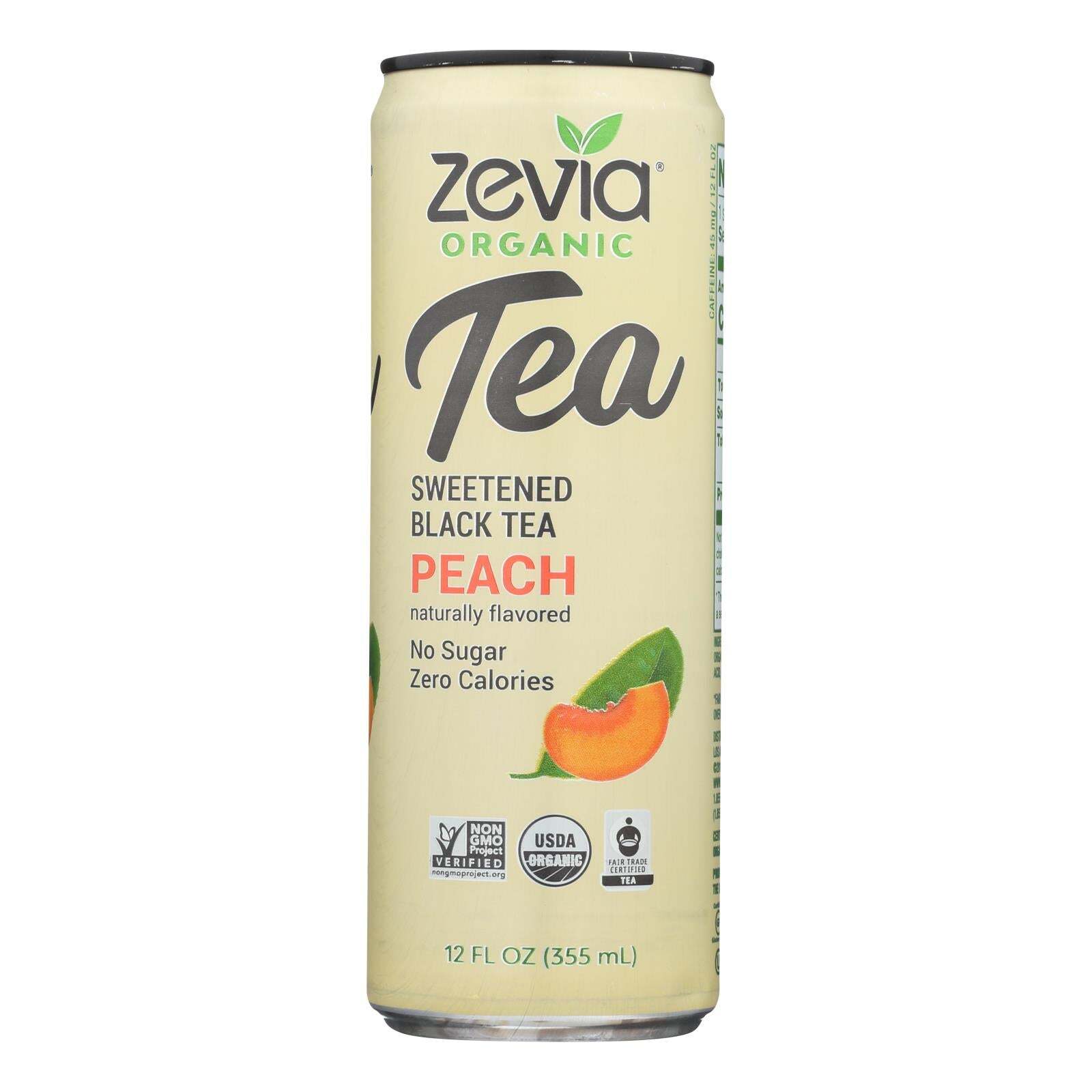 Zevia Zero Calorie Organic Sweetened Tea Black Peach 12 Fl Oz