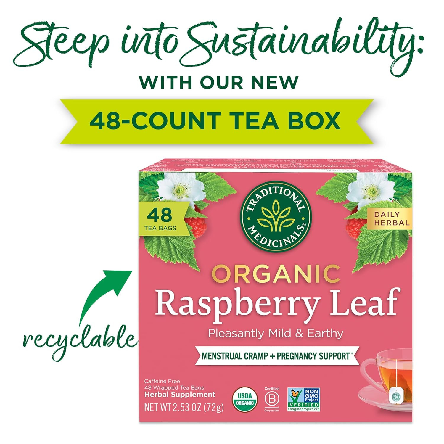 Traditional Medicinals Organic Raspberry Leaf Tea, Menstrual & Pregnancy 48 Bags